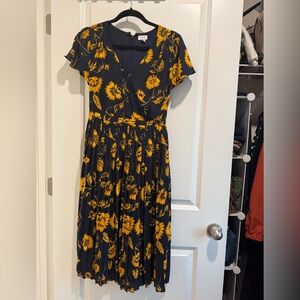 J. Crew Navy Dress with Yellow Floral Print